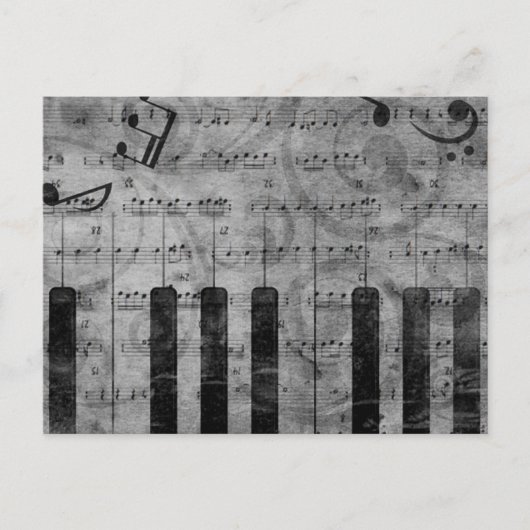 Carte Postale Cool antique grunge, effet piano notes musicales (Devant)