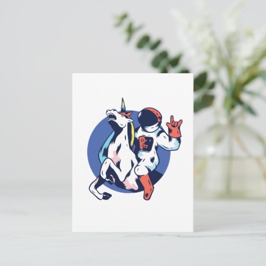 Carte Postale Cool Astronaut équitation Unicorn Rock Ado graphiq (Debout devant)