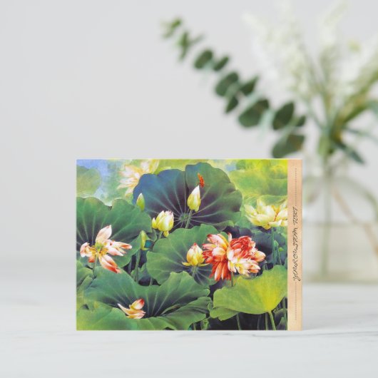 Carte Postale Cool belle lotus chinois fleurs de fleurs vert feu (Debout devant)