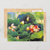 Carte Postale Cool belle lotus chinois fleurs de fleurs vert feu (Devant / Derrière)