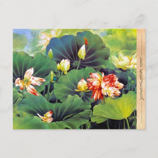 Carte Postale Cool belle lotus chinois fleurs de fleurs vert feu (Devant)
