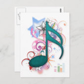 Carte Postale Cool bleu grunge note musique étoiles fleurs tourb (Devant / Derrière)