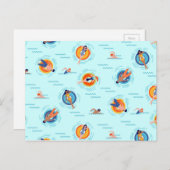 Carte Postale Cool Blue pool party Été (Devant / Derrière)