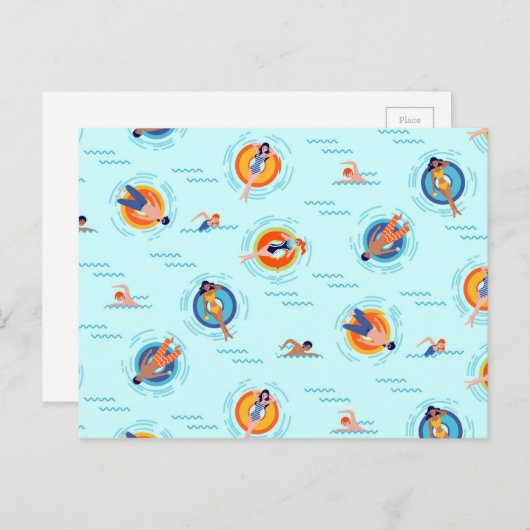 Carte Postale Cool Blue pool party Été (Devant / Derrière)