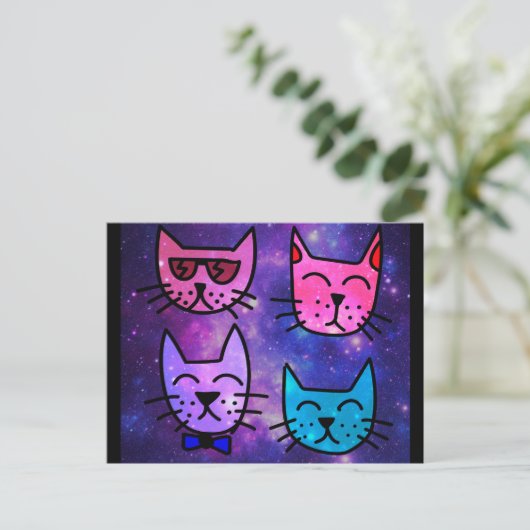 Carte Postale Cool Cat face sur un Arrière - plan spatial (Debout devant)