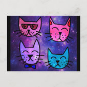 Carte Postale Cool Cat face sur un Arrière - plan spatial (Devant)