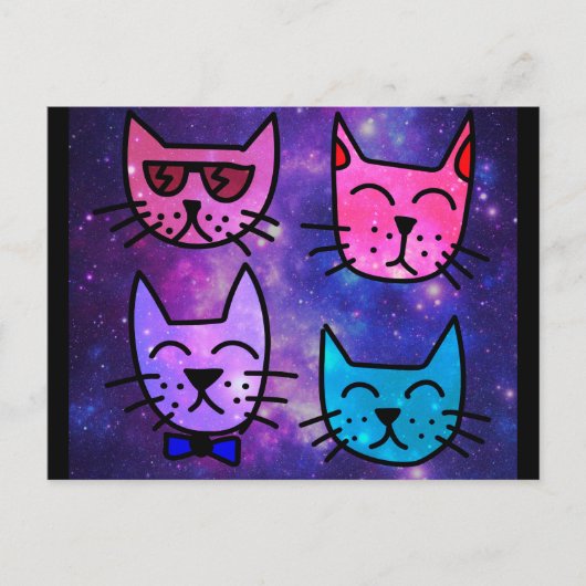Carte Postale Cool Cat face sur un Arrière - plan spatial (Devant)