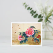 Carte Postale Cool chine classique aquarelle rose fleur abeille (Debout devant)