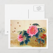 Carte Postale Cool chine classique aquarelle rose fleur abeille (Devant / Derrière)