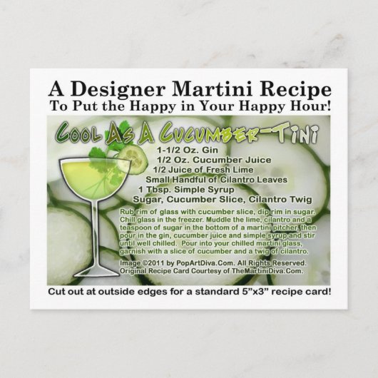Carte postale cool En Concombre Martini Recette (Devant)