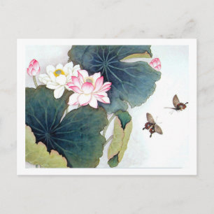 Carte Postale cool feuille de lotus rose fleur papillon art