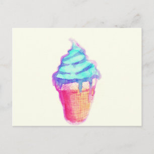 Carte Postale Cool funky Drippy Ice Cream Cône en aquarelles