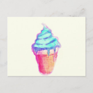 Carte Postale Cool funky Drippy Ice Cream Cône en aquarelles