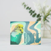 Carte Postale Cool Funky Retro 80's Blue Green Budgie Animaux (Debout devant)