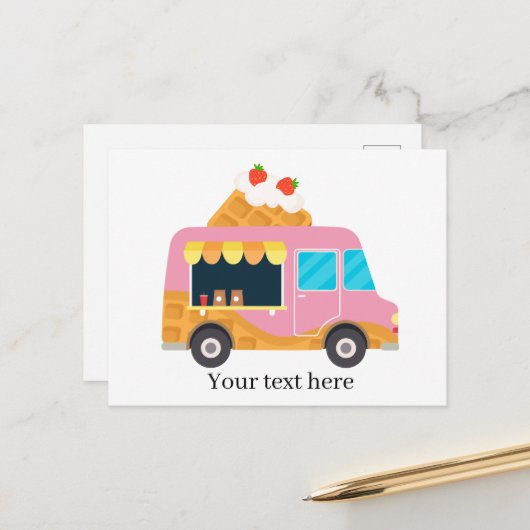 Carte Postale cool gaufre food truck ajouter du texte (Devant/Arrière en situation)