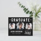 Carte Postale Cool Grunge Black 3 Photo Graduate Faire-part (Debout devant)