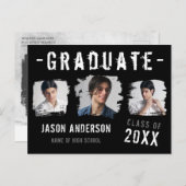 Carte Postale Cool Grunge Black 3 Photo Graduate Faire-part (Devant / Derrière)