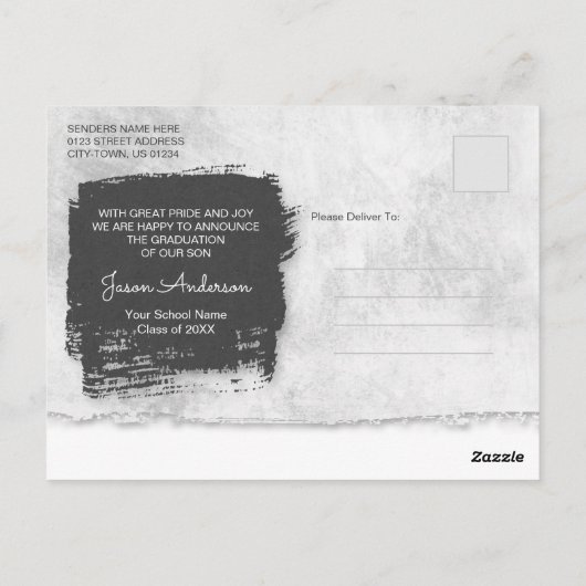 Carte Postale Cool Grunge Black 3 Photo Graduate Faire-part (Dos)