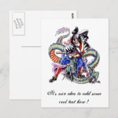 Carte Postale Cool Japonais Samurai Fight Dragon tatouage (Devant / Derrière)