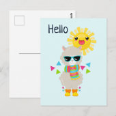 Carte Postale Cool Llama et souriant Kawaii Sun (Devant / Derrière)