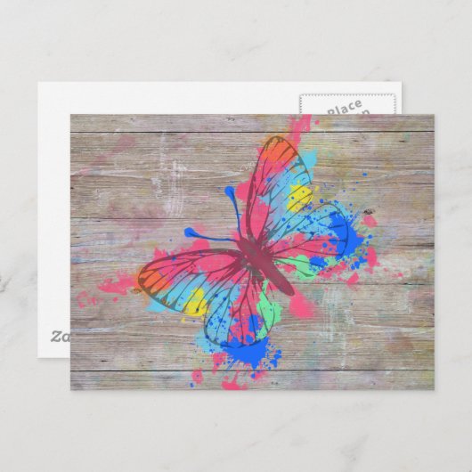 Carte Postale Cool mignon aquarelles éclaboussures papillon vint (Devant / Derrière)