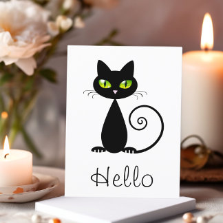 Carte Postale Cool mignon assise Chat noir avec yeux verts