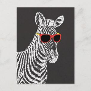 Carte Postale Cool mignon drôle zèbre blanc croquis avec lunette