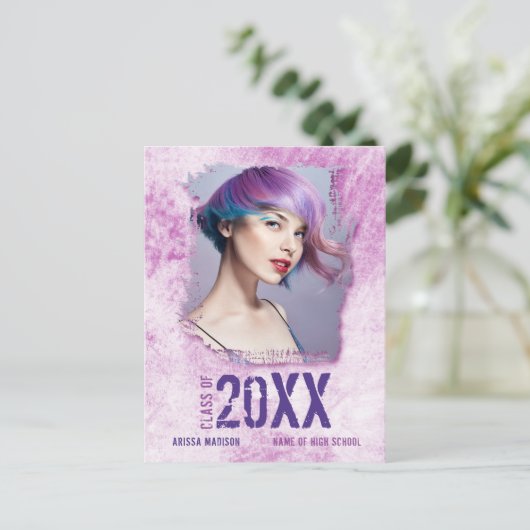 Carte Postale Cool Moderne Grunge Photo Pink Grad Faire-part (Debout devant)