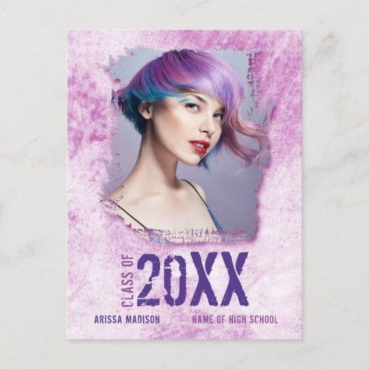 Carte Postale Cool Moderne Grunge Photo Pink Grad Faire-part (Devant)