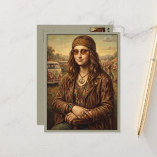 Carte Postale Cool Mona Lisa Hippie Campervan