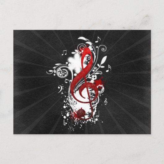 Carte Postale Cool Musique notes tourbillons pointillés fleurs é (Devant)