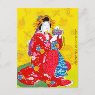 Carte Postale Cool oriental japonais classique geisha lady art