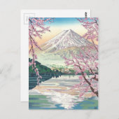 Carte Postale Cool Oriental Japonais Fuji printemps Cherry Tree (Devant / Derrière)