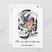 Carte Postale Cool Oriental Koi Carp tatouage crâne (Devant / Derrière)