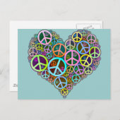 Carte Postale Cool Peace Love Heart (Devant / Derrière)