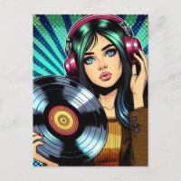 Cool Pop Art Comic Style Girl avec Album de Vinyl