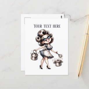 Carte Postale Cool retro vintage dame ajouter du texte