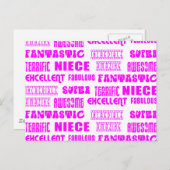 Carte Postale Cool rose moderne Design 4 Nièces Positifs Mots (Devant / Derrière)