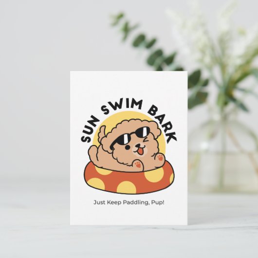 Carte Postale Cool Summer Chien Flottant - Jolie Puppy Pool Part (Debout devant)