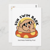 Carte Postale Cool Summer Chien Flottant - Jolie Puppy Pool Part (Devant / Derrière)