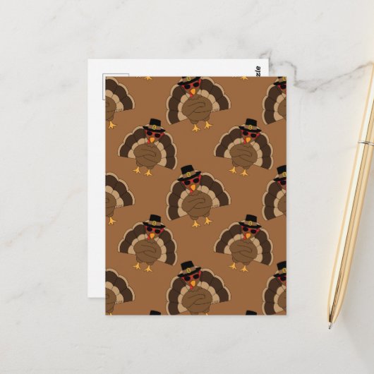 Carte Postale Cool Turquie Thanksgiving fun brown motif (Devant/Arrière en situation)