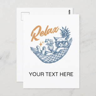 Carte Postale Cool Vintage Retro Chat Relaxant Hammock Cocktail