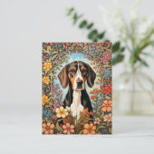 Carte Postale Coonhound Élégant Fleur Colorée (Debout devant)