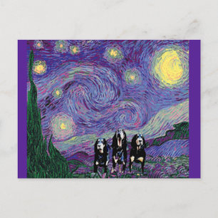 Carte Postale Coonhound Nuit Étoilée en Violet, Parodie d'Art Fi