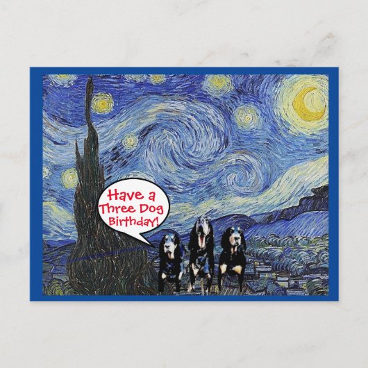 Carte Postale Coonhound Starry Night, 3e Anniversaire de chien e (Devant)