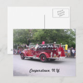 Carte Postale Cooperstown, N.Y. Camion d'incendie retraité (Devant / Derrière)