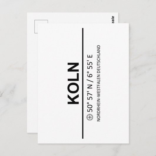 Carte Postale Coordinates Koln (Devant / Derrière)