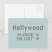 Carte Postale Coordonnées de latitude et de longitude d'Hollywoo (Devant / Derrière)