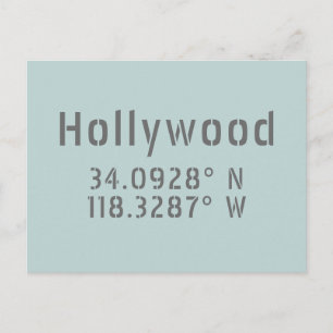 Carte Postale Coordonnées de latitude et de longitude d'Hollywoo