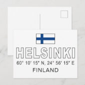 Carte Postale Coordonnées d'Helsinki (Devant / Derrière)